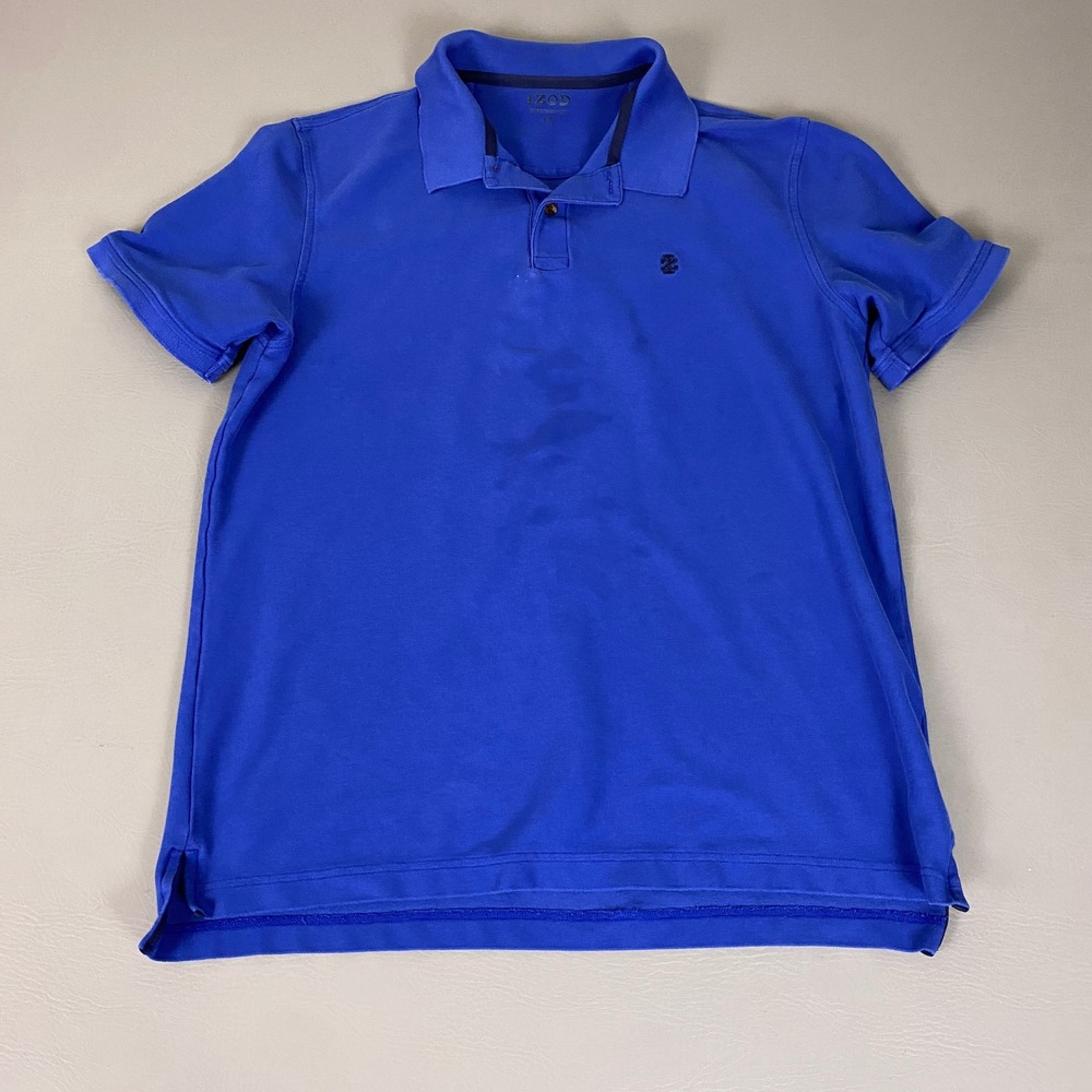 IZOD Polo Shirt Men's Size Large Royal Blue Short Sleeve Pique Regular Fit *Flaw